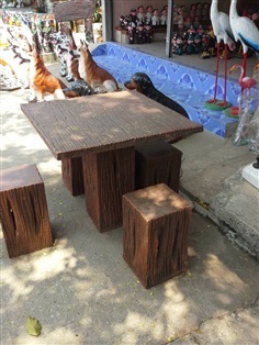 โต๊ะชุดสนาม ปูนปั้น ทรงไม้เก่า 