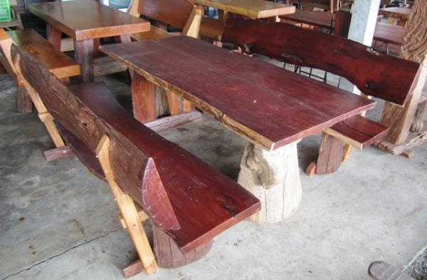 โต๊ะไม้ประดู่เก่ามีพนักพิง150x80