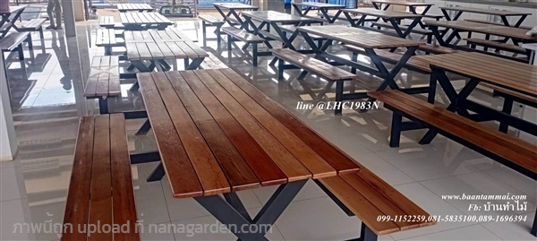ชุดโต๊ะโรงอาหารไม้เนื้อแข็งขาเหล็ก ชุดโต๊ะโรงอาหารขาติดกัน 