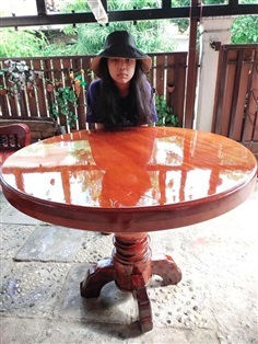 โต๊ะกลม ไม้มะค่าแผ่นเดียว ก103 cm  (ขายแล้ว) | ร้าน Chat_Shop  (เฟอร์นิเจอร์ไม้)  - บางใหญ่ นนทบุรี