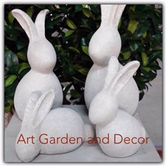 SA-0092 กระต่าย Family 4 ตัว หินทราย | Art Garden and Decor - บางใหญ่ นนทบุรี