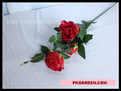 (ดอกไม้ปลอม)ดอกกุหลาบปลอมมสีแดงช่อ 3 ดอก ราคาถูก