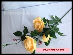 (ดอกไม้ปลอม)ดอกกุหลาบปลอมสีเหลืองช่อ 3 ดอก ราคาถูก