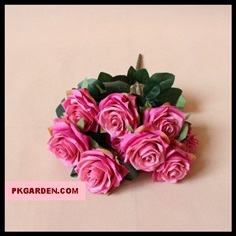 (ดอกไม้ปลอม)ดอกกุหลาบสีชมพูเข้มช่อ 10 ดอกราคาถูกคุณภาพดี