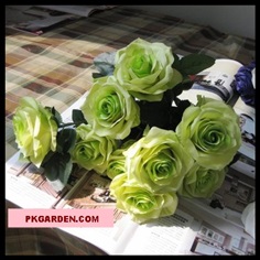(ดอกไม้ปลอม)ดอกกุหลาบสีเขียวช่อ 10 ดอกราคาถูกคุณภาพดี