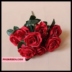 (ดอกไม้ปลอม)ดอกกุหลาบสีแดงช่อ 10 ดอกราคาถูกคุณภาพดี