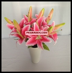(ดอกไม้ปลอม)ดอกลิลลี่ผ้าสีชมพูบานเย็น ก้านสั้น ราคาถูก  | PK Garden - จตุจักร กรุงเทพมหานคร