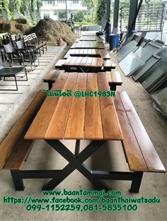 โต๊ะโรงอาหารไม้ตะแบกขาเหล็ก โต๊ะเก้าอี้โรงอาหาร