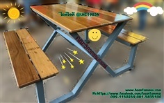 โต๊ะอาหารขาเอ็กซ์ โต๊ะโรงอาหารไม้ขาเหล็ก โต๊ะไม้