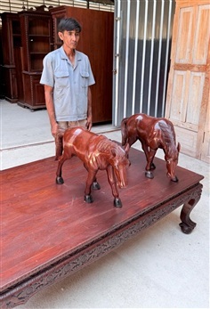 ม้าคู่แกะสลักไม้ งานเก่างานแกะจากไม้ทั้งชิ้น