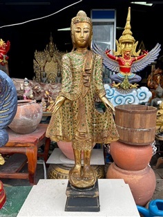 พระไม้โบราณ พระยืน ปางเปิดโลก ศิลปะล้านนา