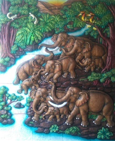 แผ่นภาพ  ครอบครัวช้างในป่าใหญ่