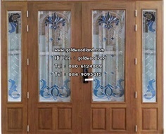 ประตูกระจกนิรภัยไม้สัก ประตูไม้สักทอง รหัส GBBB 65