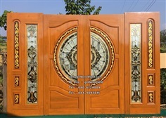 ประตูกระจกนิรภัยไม้สัก ประตูไม้สักทอง รหัส GBBB 103