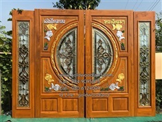 ประตูกระจกนิรภัยไม้สัก ประตูไม้สักทอง รหัส GBBB 117