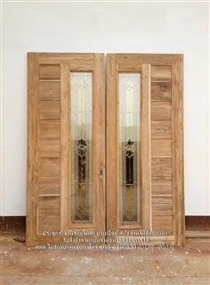 ประตูไม้สักกระจกนิรภัย รหัส A73 งานไม้สักอบแห้ง