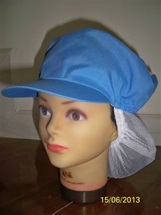 หมวกโรงงาน หมวกเก็บผม หมวกตาข่ายบน เสริมตาข่ายท้ายทอย สีฟ้า