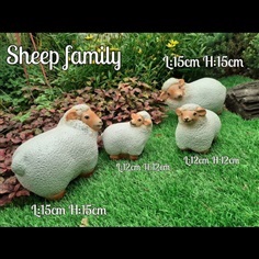 Setตุ๊กตา Sheep Family fiber?rasin  แต่งสวนน้ำหนักเบา