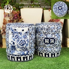 Stool ที่นั่งเซรามิค(กี๋กลอง) ลายขดกนกช่องนกยูง