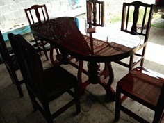 โต๊ะอาหารไม้แผ่นเดียว ก90x190 + เก้าอี้ 6 ตัว (งานสั่งผลิต)