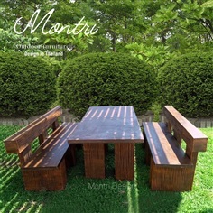 ชุดโต๊ะปูนลายไม้ แบบพนักพิง รุ่น Montri2022 ชุดโต๊ะปูนลายไม้
