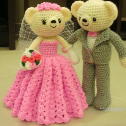 หมีถักคู่แต่งงาน | Kukza Hand Make - บางละมุง ชลบุรี