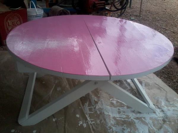 โต๊ะญี่ปุ่น (พับได้) สีชมพู ทำจากไม้สัก | Dee Dee OTOP Design Lampang - แม่ทะ ลำปาง