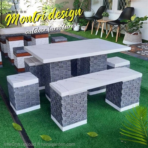 โต๊ะสนามกลางแจ้ง ชุด 6 ที่นั่ง ขนาดแผ่น 150*80 cm. | มนตรีศิลป์ - ลาดกระบัง กรุงเทพมหานคร