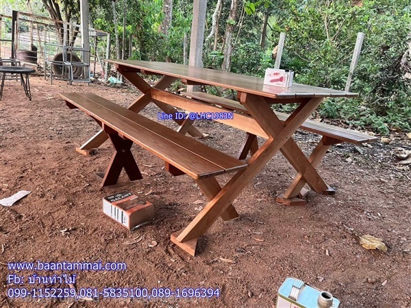 โต๊ะอาหารไม้เต็งขาX โต๊ะไม้ในสวน โต๊ะอาหารกลางแจ้ง | บ้านทำไม้ - พุทธมณฑล นครปฐม