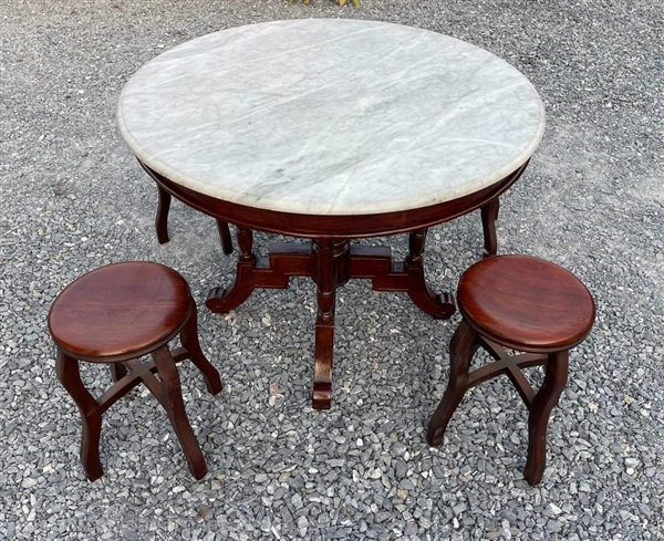 ชุดเชคโต๊ะหิน 100 cm เก้าอี้ขาหยักใหม่ 4 ตัว | ร้านโสภาไม้เก่าสุพรรณ - สองพี่น้อง สุพรรณบุรี
