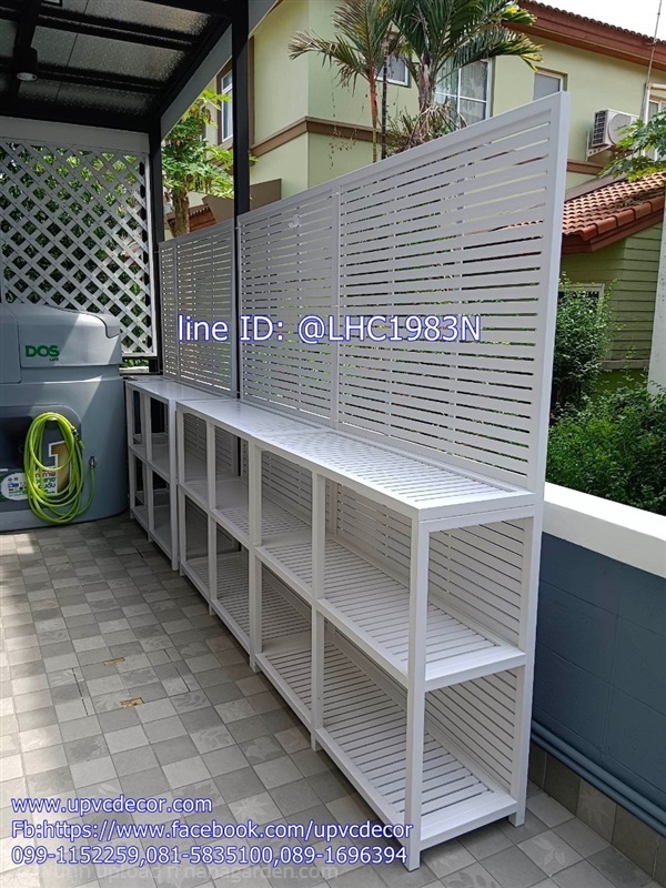 ระแนงบังตาข้างบ้าน ชั้นวางกระถางต้นไม้ไม่ผุ ชั้น | บ้านทำไม้ - พุทธมณฑล นครปฐม