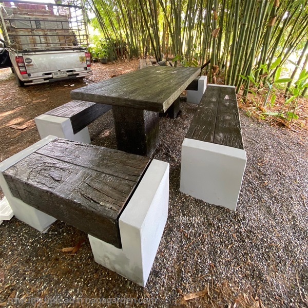 ชุดโต๊ะสนามปูนลายไม้ ขนาด 180*90 cm. | มนตรีศิลป์ - ลาดกระบัง กรุงเทพมหานคร