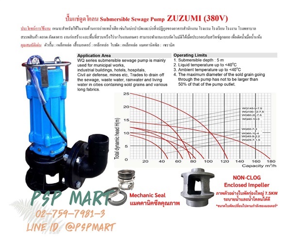 ปั๊มแช่ดูดโคลน 8 " ZUZUMI WQ300-7-11 (380V) | พีเอสพี มาร์ท - เมืองสมุทรปราการ สมุทรปราการ