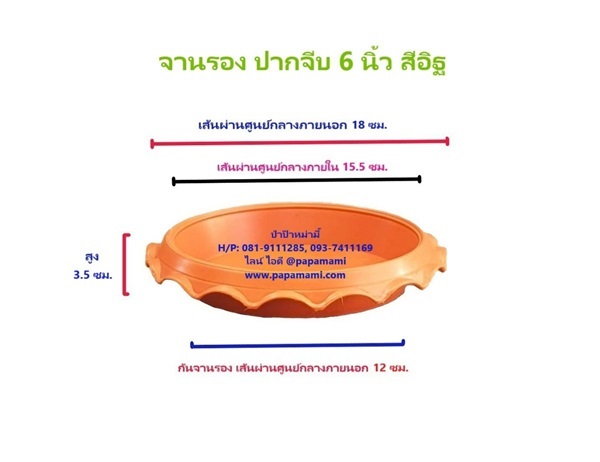 จานรองกระถาง พลาสติก สีอิฐ ปากจีบ 6นิ้ว จำนวน 50ใบ | บ้านป่าป๊า & หม่ามี๊ - บางบัวทอง นนทบุรี