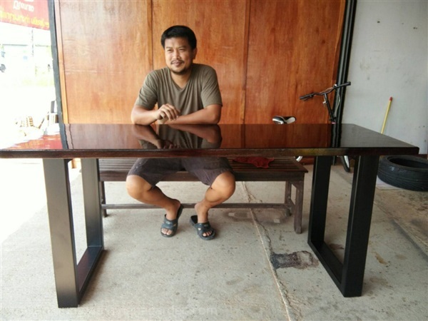 โต๊ะทำงาน ไม้แผ่นเดียว ทำสี โทน โอ๊ตดำ-เงา   | ร้าน Chat_Shop  (เฟอร์นิเจอร์ไม้)  - บางใหญ่ นนทบุรี