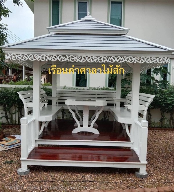 (B4 รบ.60)ศาลาไม้สักสีขาวอโยธยา 2x2x3ม.+รบ.60 ซม. | ร้านศาลาไม้สักเซ็นเตอร์ -  กำแพงเพชร