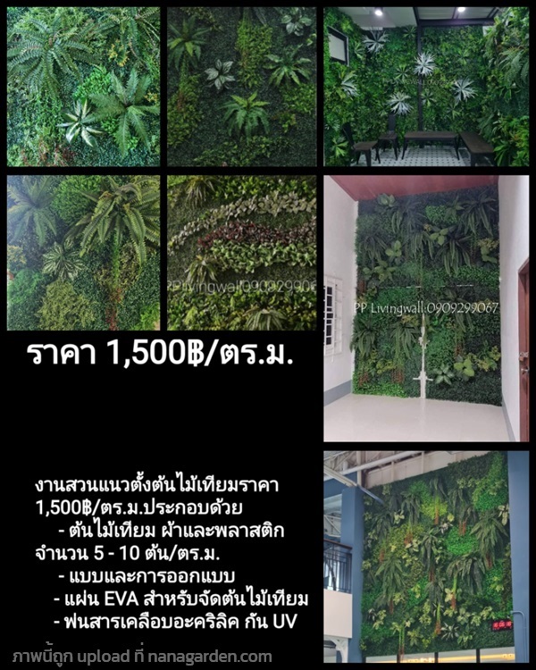 สวนแนวตั้งต้นไม้เทียม(5-10ต้น/ตร.ม.) 1,500฿/ตร.ม. | ร้านพีพีลิฟวิ่งวอล์ - ไทรน้อย นนทบุรี