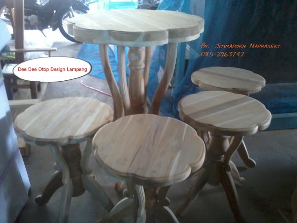 โต๊ะชุดรูปดอกไม้ (ไม้สัก) | Dee Dee OTOP Design Lampang - แม่ทะ ลำปาง