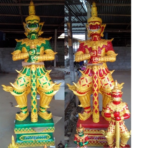 ท้าวเวสสุวรรณแดง+เขียวประดับพลอยส.2.5เมตร | วรรณาดินเผา - โชคชัย นครราชสีมา