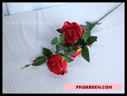 (ดอกไม้ปลอม)ดอกกุหลาบปลอมมสีแดงช่อ 3 ดอก ราคาถูก | PK Garden - จตุจักร กรุงเทพมหานคร