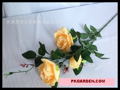 (ดอกไม้ปลอม)ดอกกุหลาบปลอมสีเหลืองช่อ 3 ดอก ราคาถูก