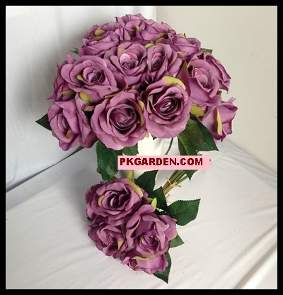 (ดอกไม้ปลอม)ช่อบูเก้กุหลาบสีม่วง 6 ดอก ราคาถูก คุณภาพดี | PK Garden - จตุจักร กรุงเทพมหานคร
