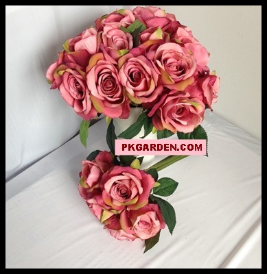 (ดอกไม้ปลอม)ช่อบูเก้กุหลาบสีชมพู 6 ดอก ราคาถูก คุณภาพดี | PK Garden - จตุจักร กรุงเทพมหานคร