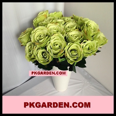 (ดอกไม้ปลอม)ดอกกุหลาบสีเขียวช่อ 7 ดอก ราคาถูก คุณภาพดี | PK Garden - จตุจักร กรุงเทพมหานคร