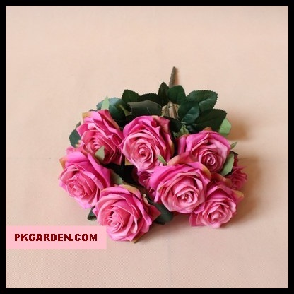 (ดอกไม้ปลอม)ดอกกุหลาบสีชมพูเข้มช่อ 10 ดอกราคาถูกคุณภาพดี | PK Garden - จตุจักร กรุงเทพมหานคร