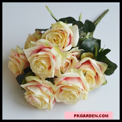 (ดอกไม้ปลอม)ดอกกุหลาบสีเหลืองชมพูช่อ 10 ดอกราคาถูกคุณภาพดี | PK Garden - จตุจักร กรุงเทพมหานคร
