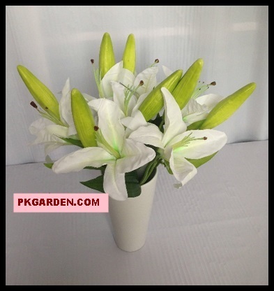 (ดอกไม้ปลอม)ดอกลิลลี่ผ้าสีขาว ก้านสั้น ราคาถูก คุณภาพดี | PK Garden - จตุจักร กรุงเทพมหานคร