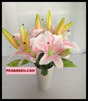 (ดอกไม้ปลอม)ดอกลิลลี่ผ้าสีชมพูอ่อน ก้านสั้น ราคาถูก คุณภาพดี | PK Garden - จตุจักร กรุงเทพมหานคร
