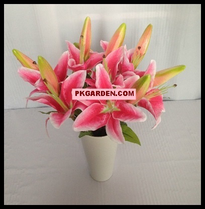 (ดอกไม้ปลอม)ดอกลิลลี่ผ้าสีชมพูบานเย็น ก้านสั้น ราคาถูก  | PK Garden - จตุจักร กรุงเทพมหานคร