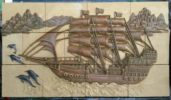 ภาพผนังหินทราย เรือใบ | เกษร ลานด่านเกวียน -  นครราชสีมา